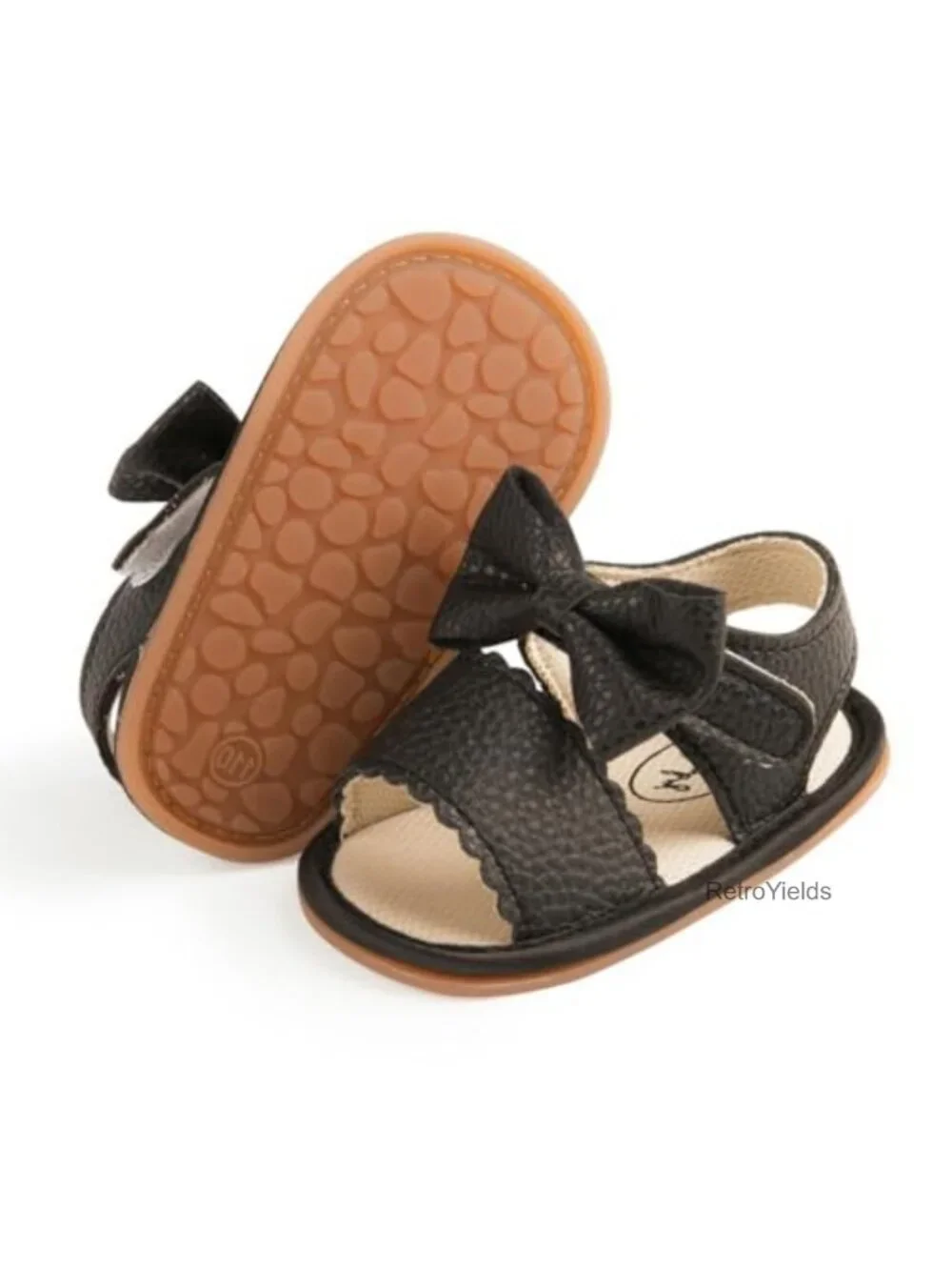 Baby Girls Faux Leather Sandals with Flower Bowknot Non-Slip Rubber Sole First
